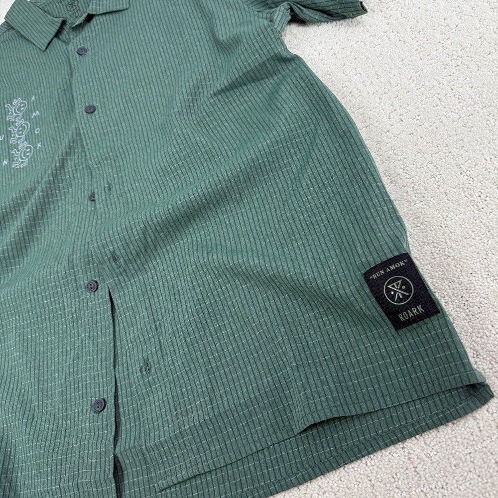 Roark Bless Up Trail Shirt Mens L Green Run Amok RW600 Short Sleeve Button Up - Picture 5 of 12